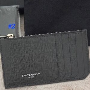 #2 SAINT LAURENT PARIS FRAGMENTS ZIPPED CARD CASE IN GRAIN DE POUDRE LEATHER NEW